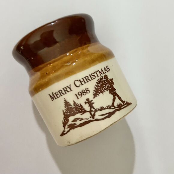 Vintage Brown & White Dipped Christmas Mini Stoneware Crock, 10pc, Farmhouse - Picture 2 of 7